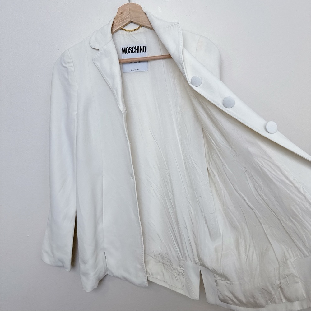 Moschino Womens 6 Ivory Vintage Crepe Button Blazer Italy - Picture 11 of 16